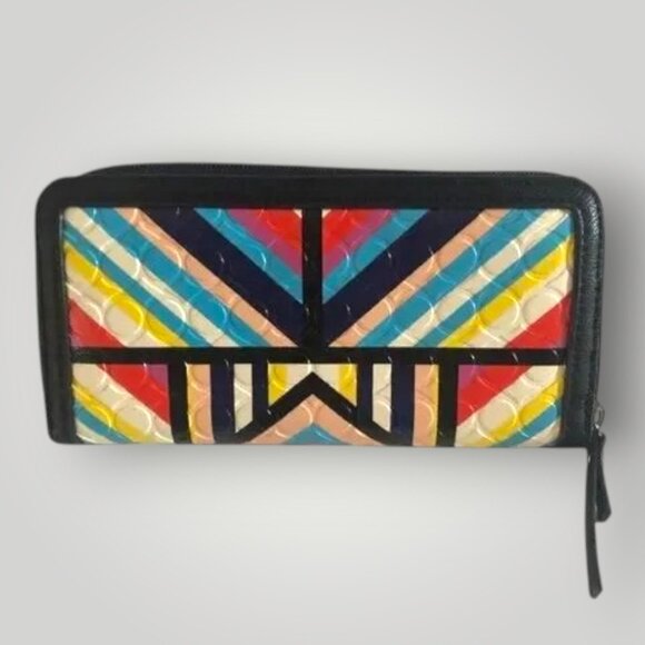 Nine West Multicolor Zip-Around Wallet Hard Shell Textured Clutch Organizer - Picture 3 of 6